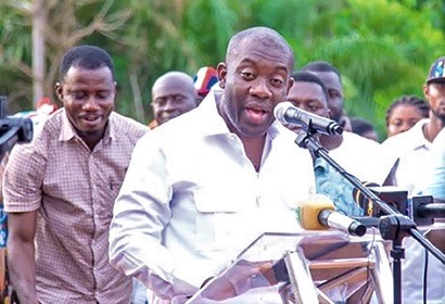 Kojo Oppong Nkrumah, MP for Ofoase Ayirebi, speaking at the opening of the bridge